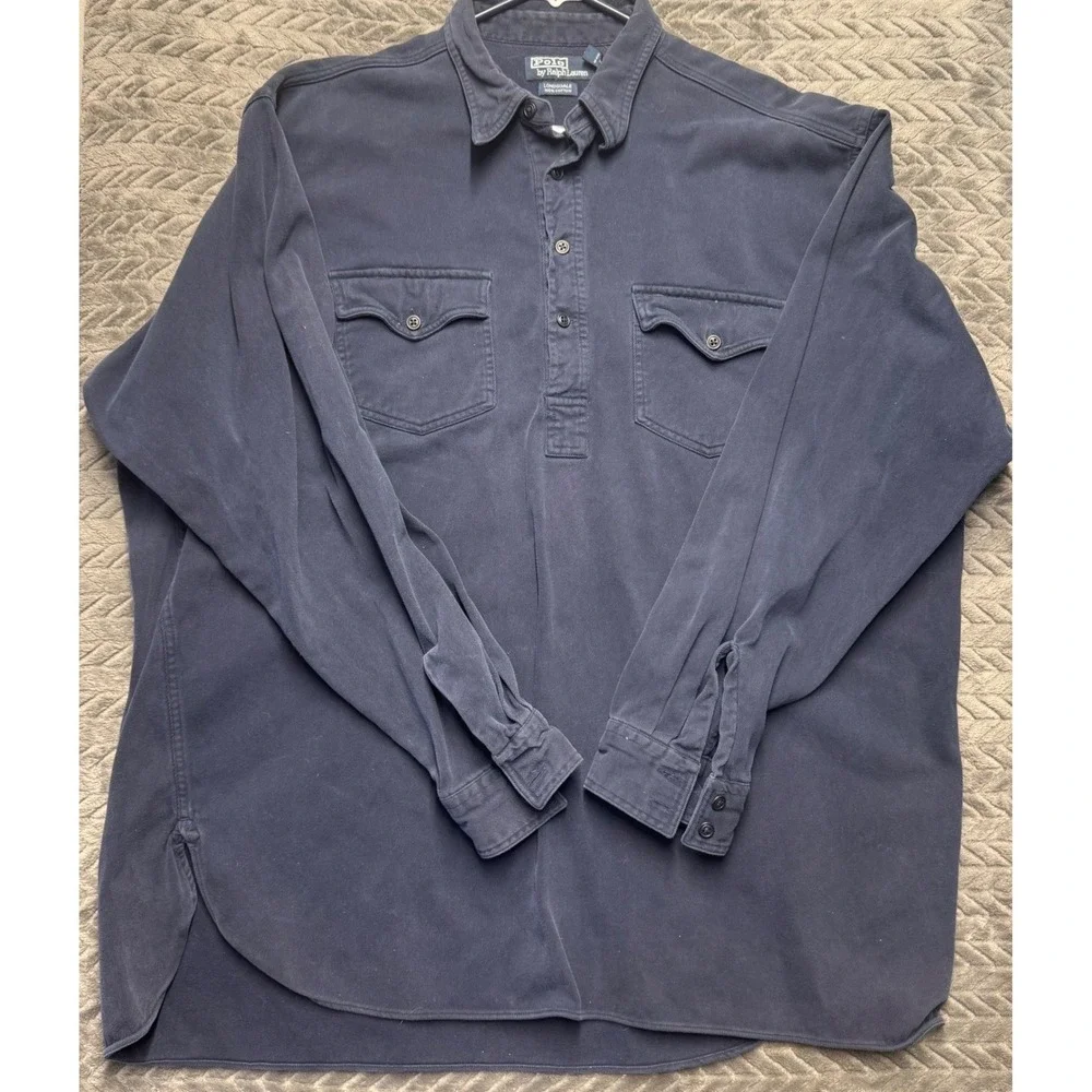 Polo Ralph‎ Lauren Lonsdale Shirt XL Navy Blue Pullover Cotton Twill